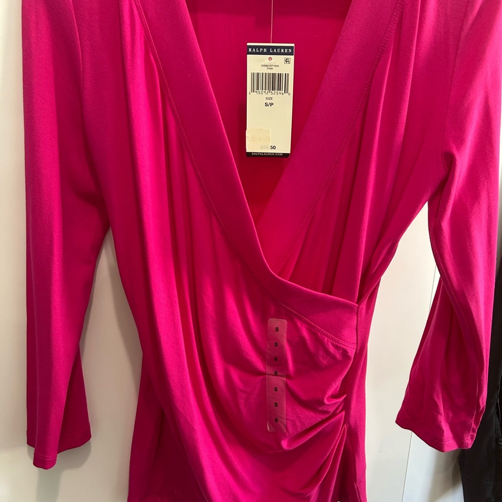 Ralph Lauren Bright Pink V-Neck Wrap Blouse